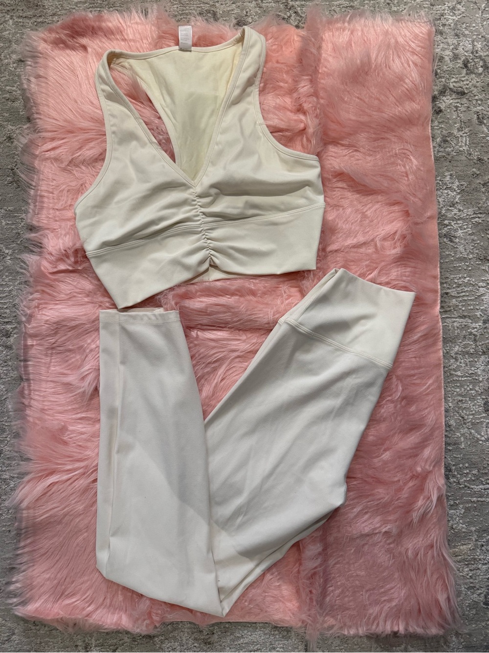 Niki Cream Activewear Leggings & Crop Top Set - Leggings Size S, Bra Size M